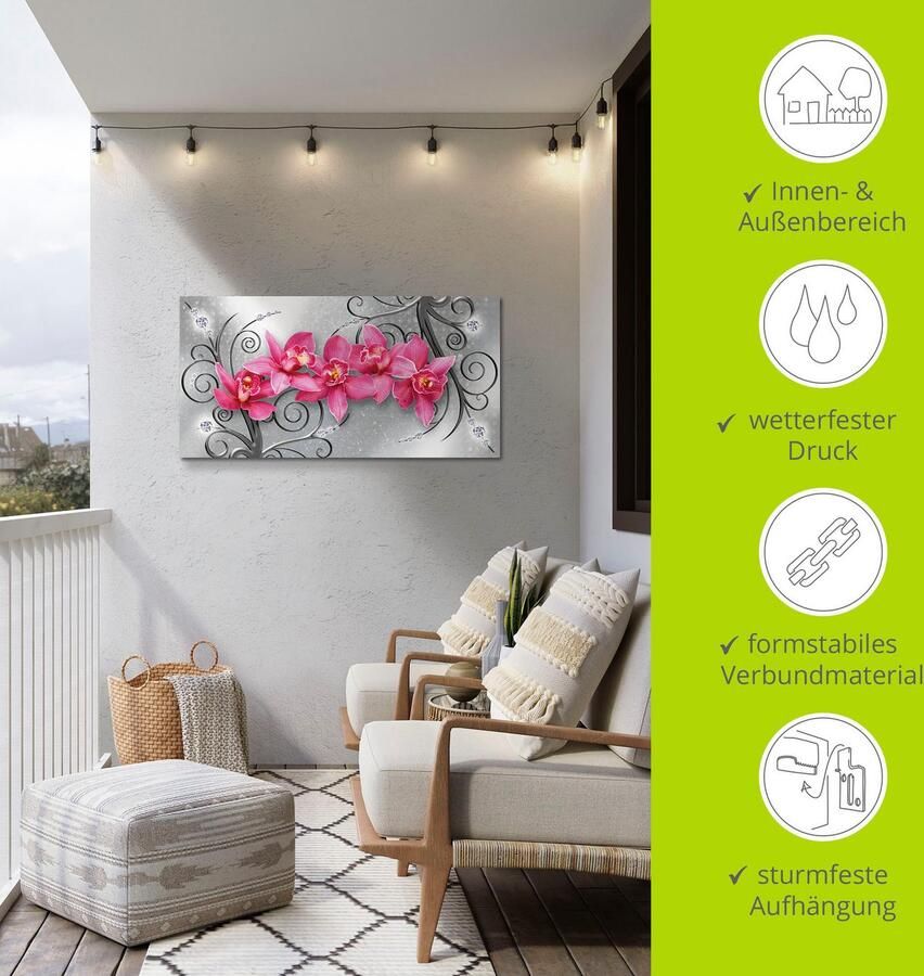 Artland Artprint Roze orchideeën op ornamenten als artprint van aluminium artprint voor buiten artprint op linnen poster muursticker - Foto 5