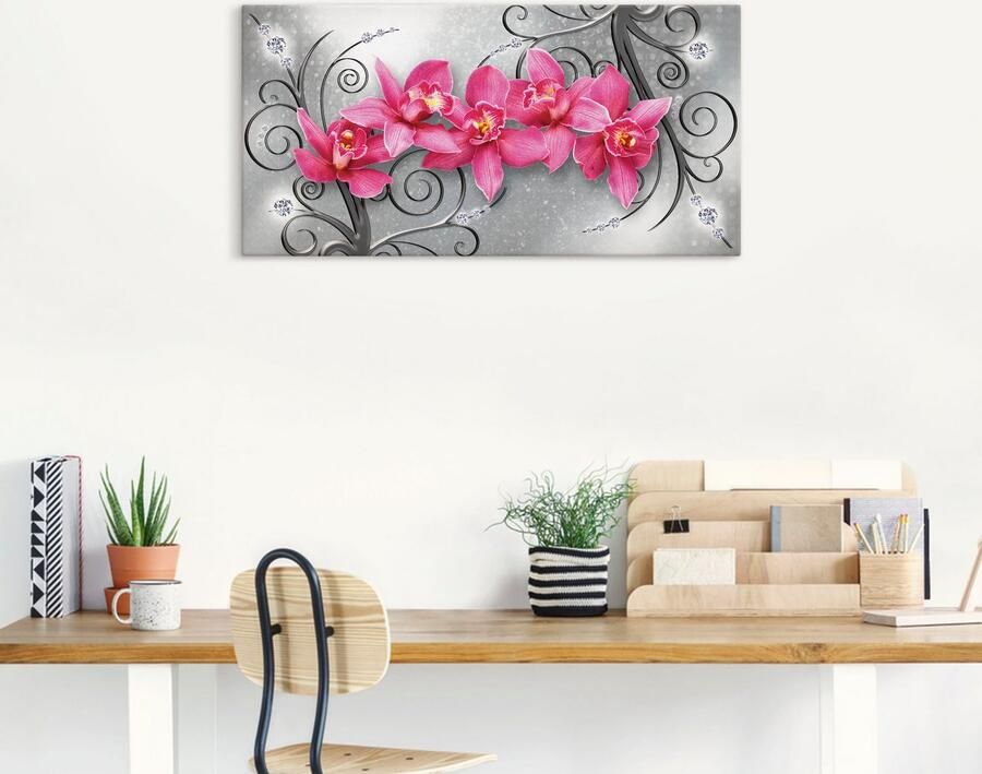 Artland Artprint Roze orchideeën op ornamenten als artprint van aluminium artprint voor buiten artprint op linnen poster muursticker - Foto 6