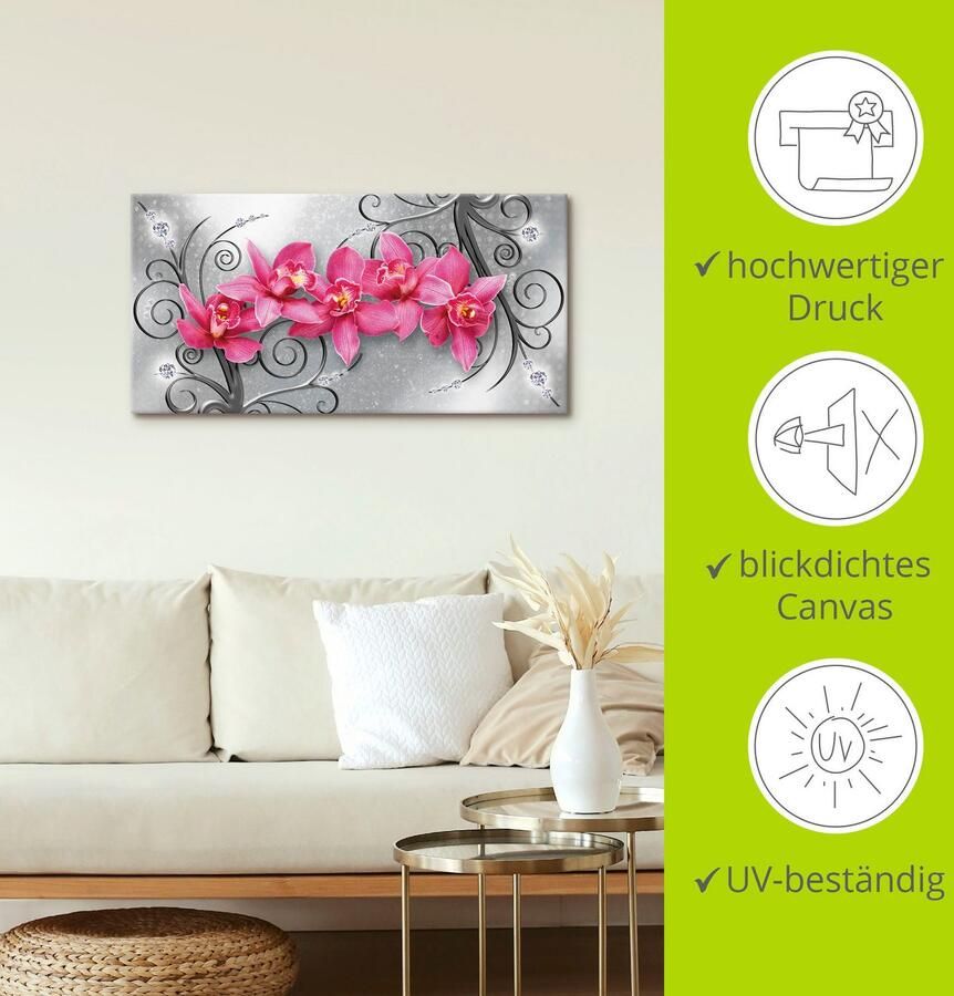 Artland Artprint Roze orchideeën op ornamenten als artprint van aluminium artprint voor buiten artprint op linnen poster muursticker - Foto 3