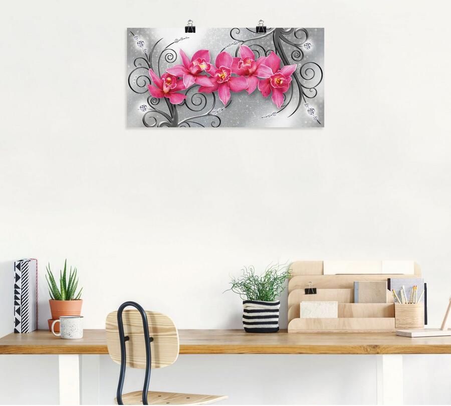 Artland Artprint Roze orchideeën op ornamenten als artprint van aluminium artprint voor buiten artprint op linnen poster muursticker - Foto 5