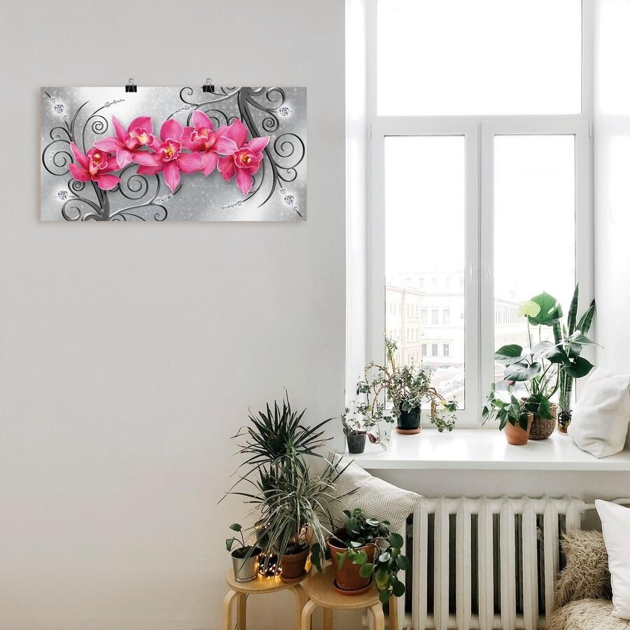 Artland Artprint Roze orchideeën op ornamenten als artprint van aluminium artprint voor buiten artprint op linnen poster muursticker - Foto 2