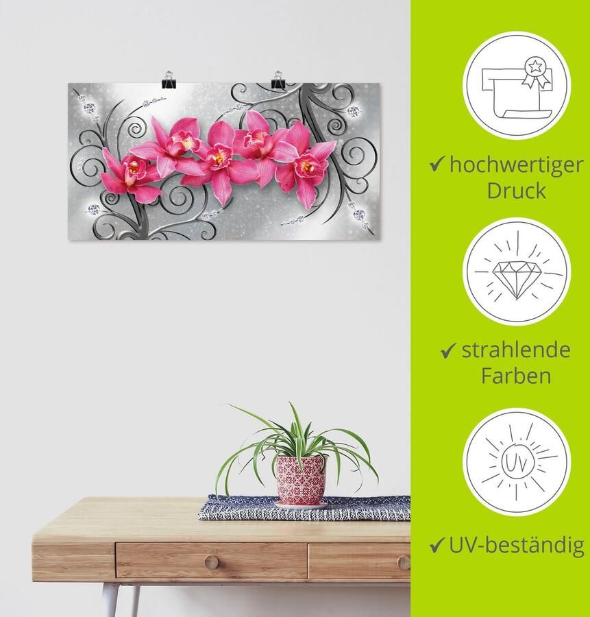 Artland Artprint Roze orchideeën op ornamenten als artprint van aluminium artprint voor buiten artprint op linnen poster muursticker - Foto 4