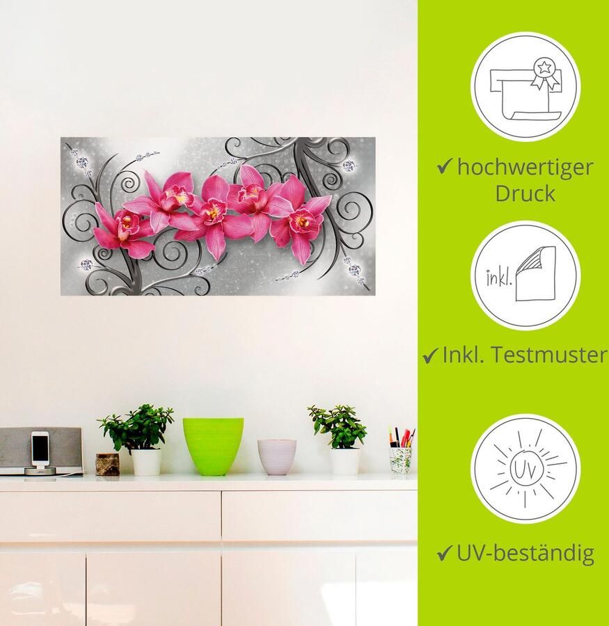 Artland Artprint Roze orchideeën op ornamenten als artprint van aluminium artprint voor buiten artprint op linnen poster muursticker - Foto 2