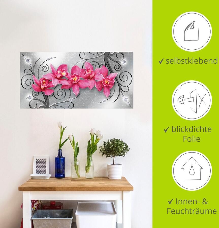 Artland Artprint Roze orchideeën op ornamenten als artprint van aluminium artprint voor buiten artprint op linnen poster muursticker - Foto 3