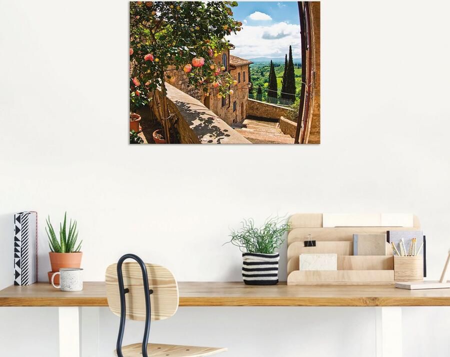 Artland Artprint Rozen op balkon Toscaans landschap als artprint van aluminium artprint voor buiten artprint op linnen poster muursticker - Foto 6