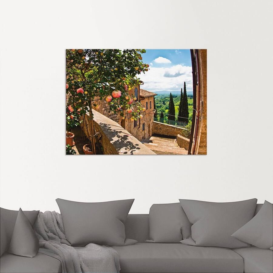 Artland Artprint Rozen op balkon Toscaans landschap als artprint van aluminium artprint voor buiten artprint op linnen poster muursticker - Foto 2