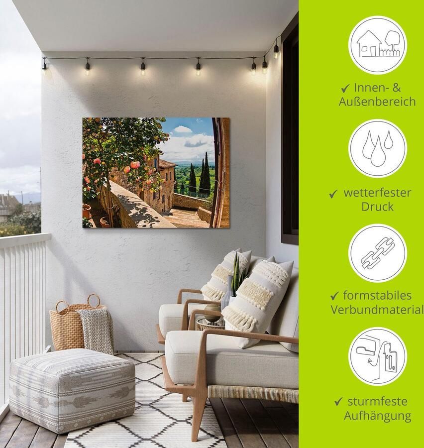 Artland Artprint Rozen op balkon Toscaans landschap als artprint van aluminium artprint voor buiten artprint op linnen poster muursticker - Foto 4
