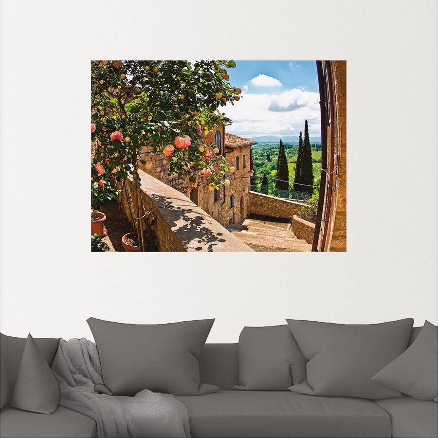 Artland Artprint Rozen op balkon Toscaans landschap als artprint van aluminium artprint voor buiten artprint op linnen poster muursticker - Foto 2