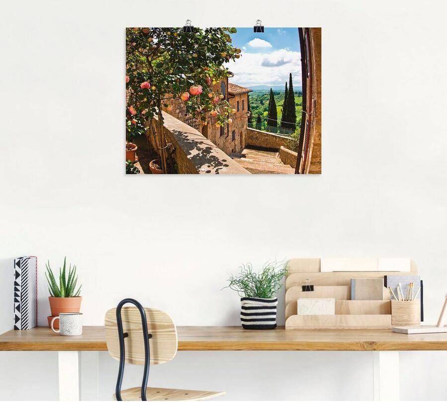 Artland Artprint Rozen op balkon Toscaans landschap als artprint van aluminium artprint voor buiten artprint op linnen poster muursticker - Foto 4