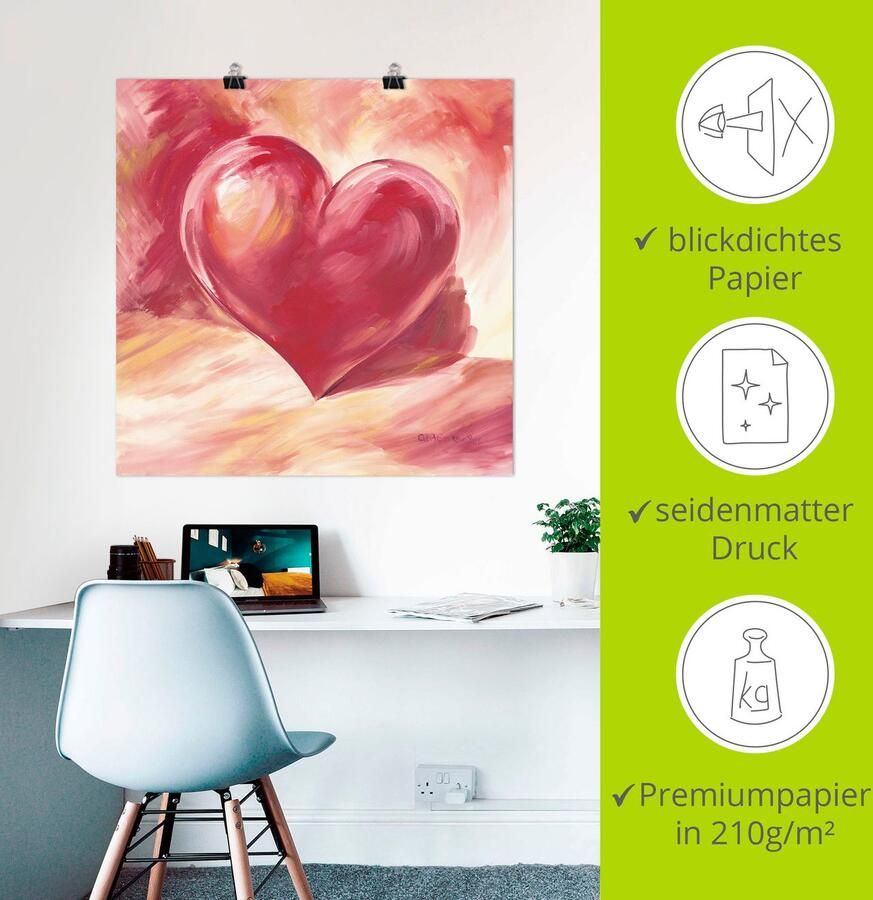 Artland Artprint Roze rood hart als artprint van aluminium artprint voor buiten artprint op linnen poster muursticker - Foto 2
