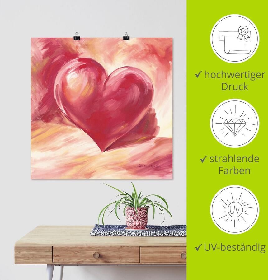 Artland Artprint Roze rood hart als artprint van aluminium artprint voor buiten artprint op linnen poster muursticker - Foto 3