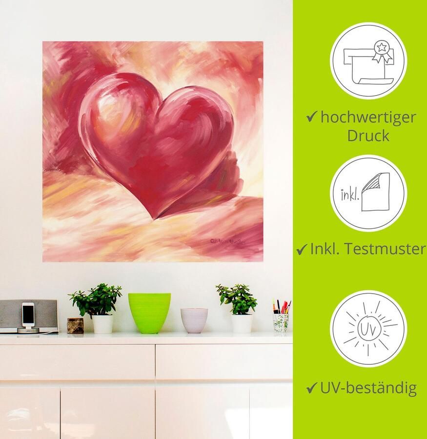 Artland Artprint Roze rood hart als artprint van aluminium artprint voor buiten artprint op linnen poster muursticker - Foto 3