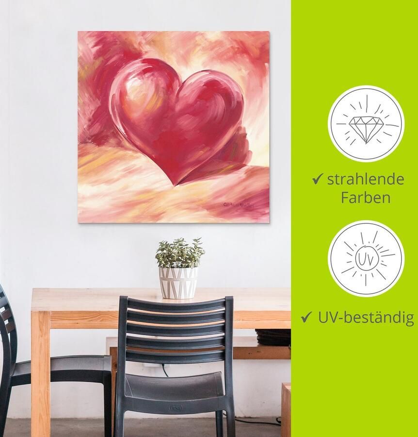 Artland Artprint Roze rood hart als artprint van aluminium artprint voor buiten artprint op linnen poster muursticker - Foto 3