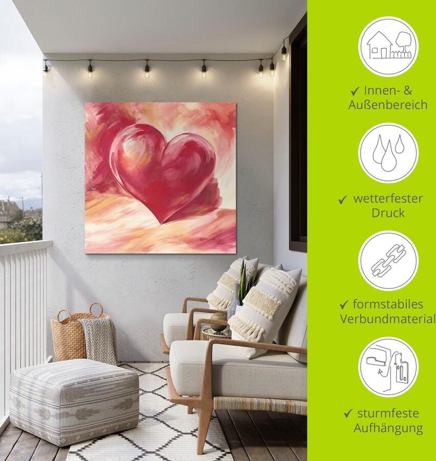 Artland Artprint Roze rood hart als artprint van aluminium artprint voor buiten artprint op linnen poster muursticker - Foto 4