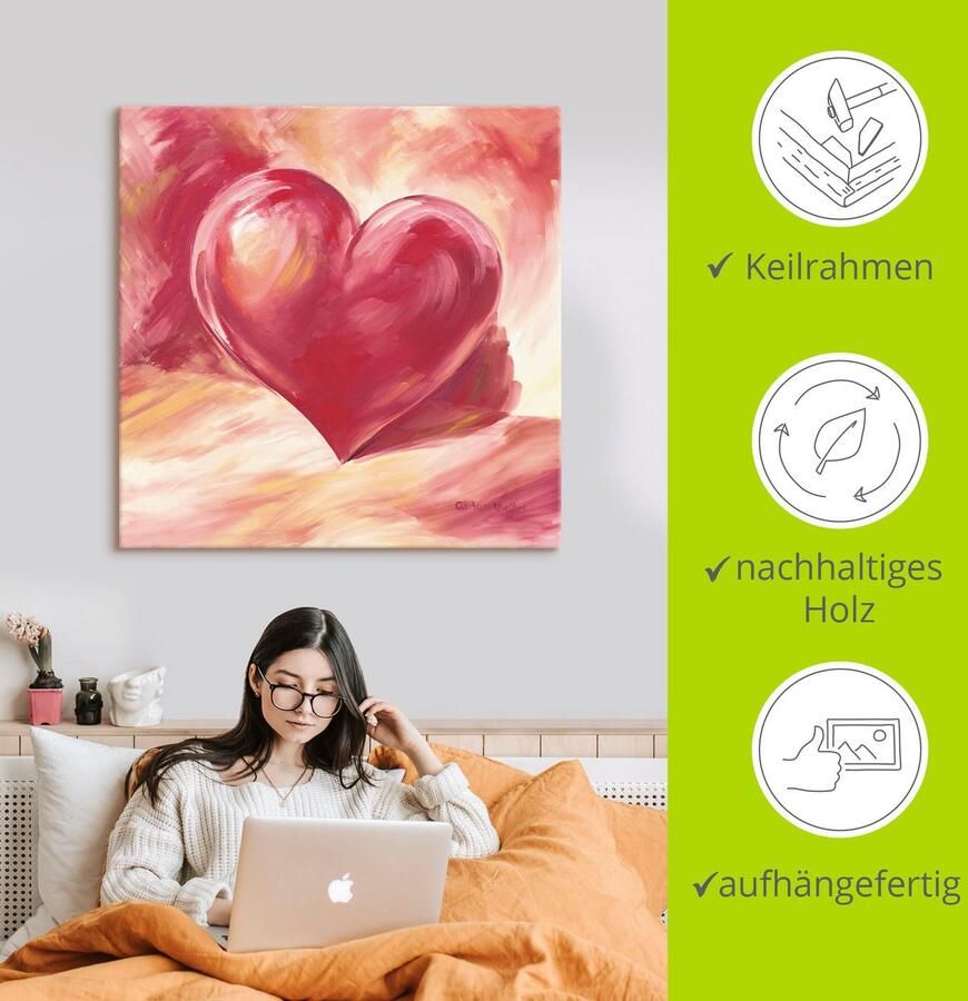 Artland Artprint Roze rood hart als artprint van aluminium artprint voor buiten artprint op linnen poster muursticker - Foto 3