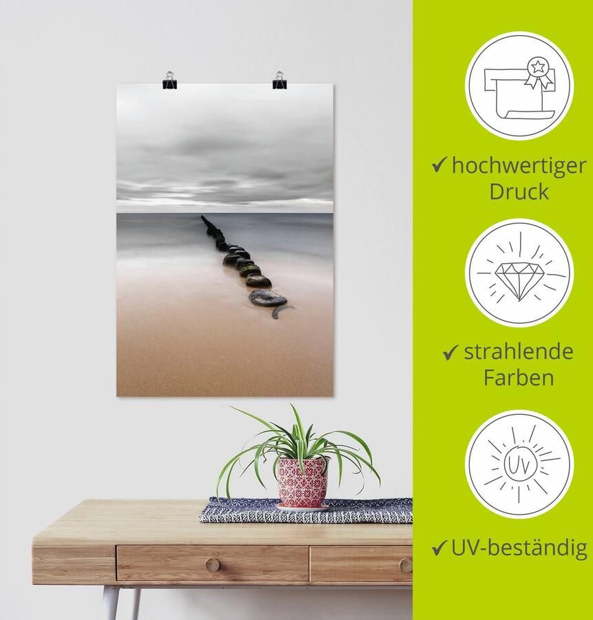 Artland Artprint Rustige kust met kribbben op het strand van de Oostzee als artprint op linnen poster in verschillende formaten maten - Foto 3
