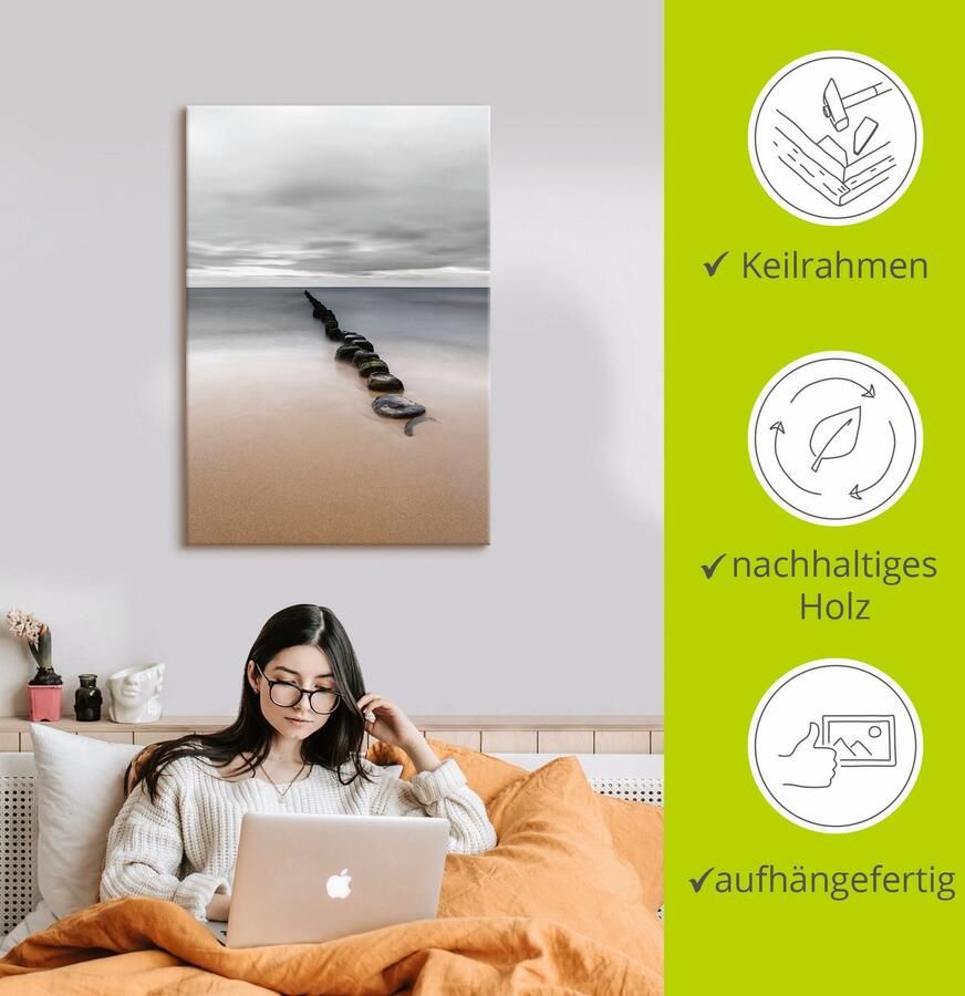 Artland Artprint Rustige kust met kribbben op het strand van de Oostzee als artprint op linnen poster in verschillende formaten maten - Foto 2