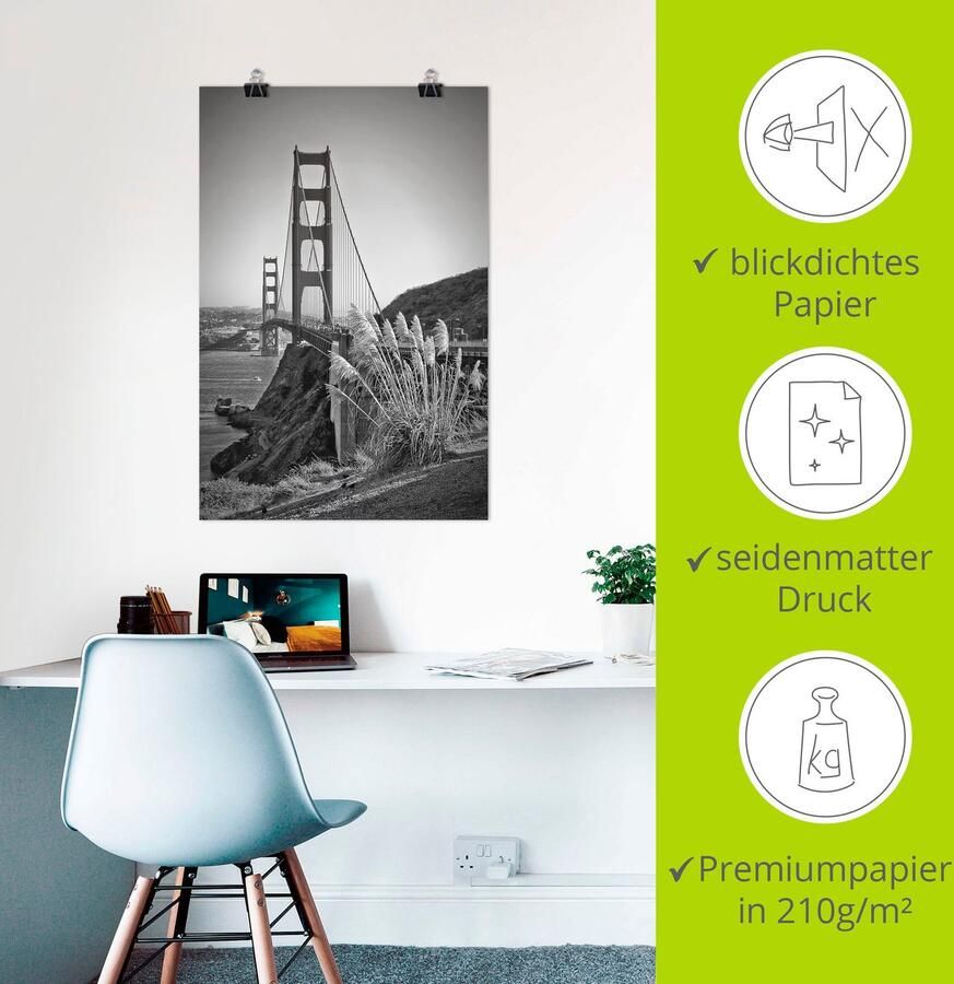 Artland Artprint San Francisco Golden Gate Bridge als artprint op linnen poster in verschillende formaten maten - Foto 2