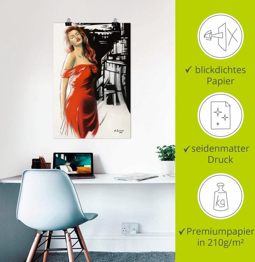 Artland Poster Schoonheid in rode jurk - Foto 2