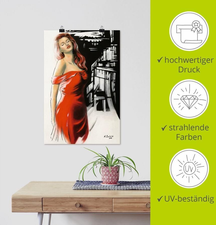 Artland Poster Schoonheid in rode jurk - Foto 3