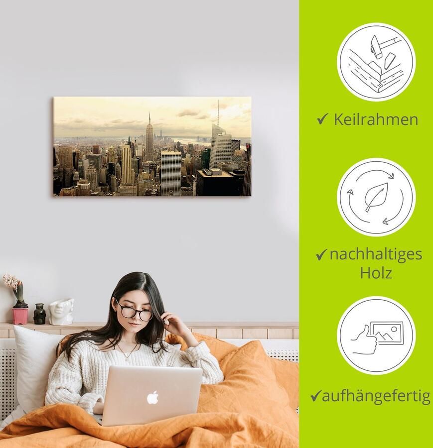 Artland Artprint Skyline Manhattan New York als artprint van aluminium artprint voor buiten artprint op linnen poster muursticker - Foto 2