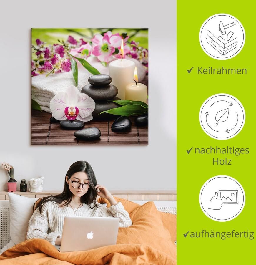 Artland Artprint Spa orchideeën bamboe kaars als artprint van aluminium artprint voor buiten artprint op linnen poster muursticker - Foto 3