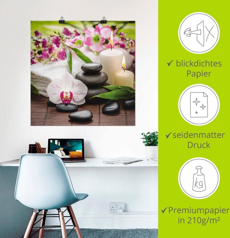 Artland Artprint Spa orchideeën bamboe kaars als artprint van aluminium artprint voor buiten artprint op linnen poster muursticker - Foto 2