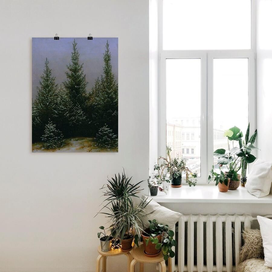 Artland Artprint Sparrenbossen in de sneeuw Dresdener Heide als artprint van aluminium artprint op linnen muursticker of poster in verschillende maten