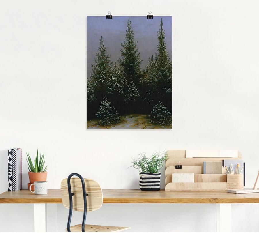 Artland Artprint Sparrenbossen in de sneeuw Dresdener Heide als artprint van aluminium artprint op linnen muursticker of poster in verschillende maten - Foto 4