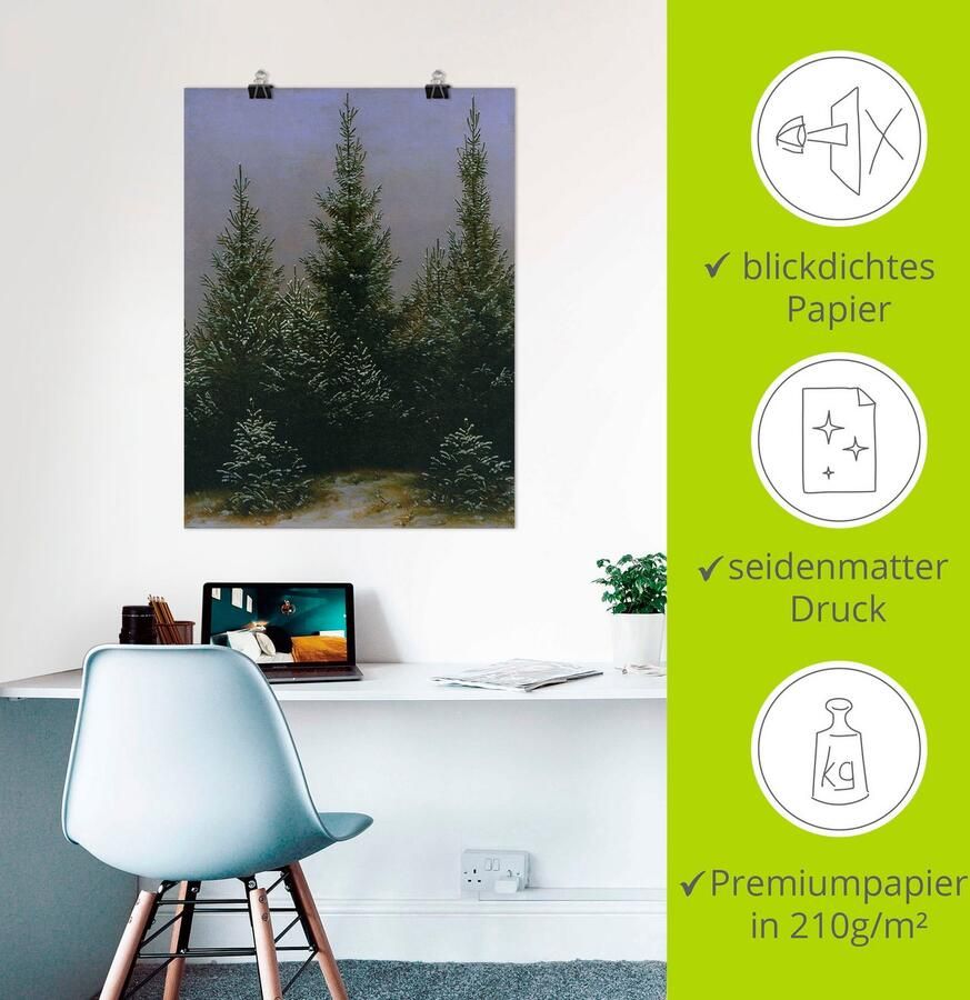 Artland Artprint Sparrenbossen in de sneeuw Dresdener Heide als artprint van aluminium artprint op linnen muursticker of poster in verschillende maten - Foto 2