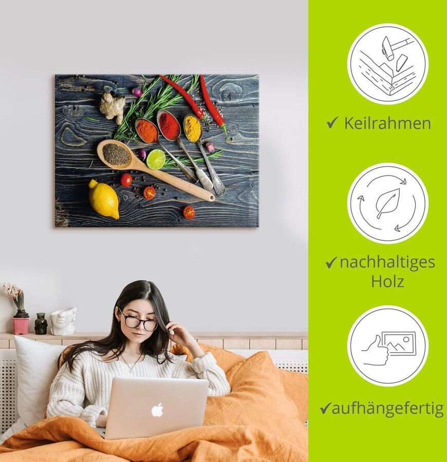 Artland Artprint Specerijen op metalen lepels als artprint van aluminium artprint voor buiten artprint op linnen poster muursticker - Foto 2