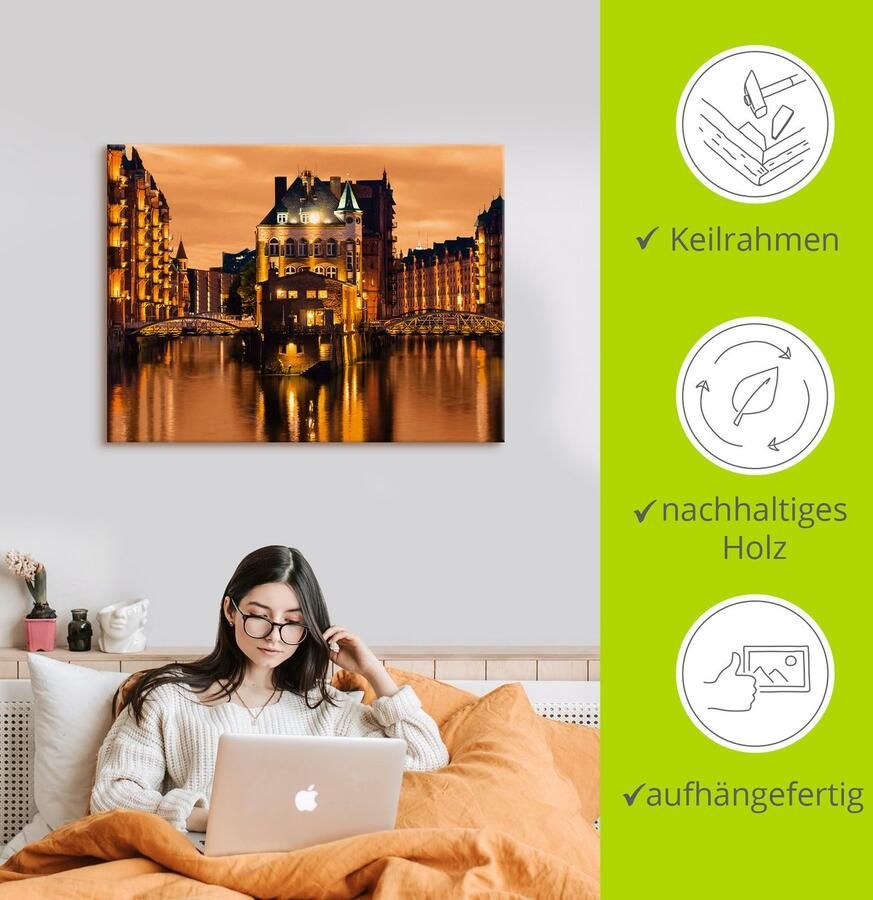 Artland Artprint Speicherstadt in Hamburg als artprint van aluminium artprint voor buiten artprint op linnen in verschillende maten - Foto 3