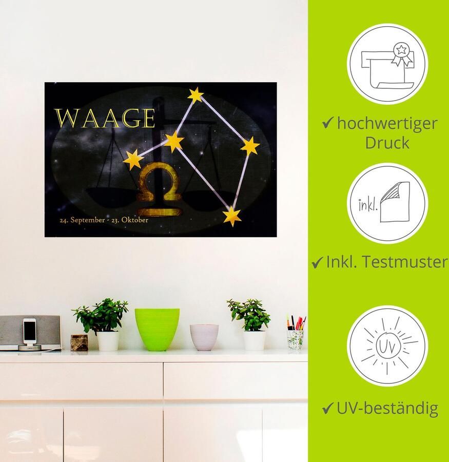 Artland Artprint Sterrenbeeld weegschaal als artprint op linnen poster muursticker in verschillende maten - Foto 3