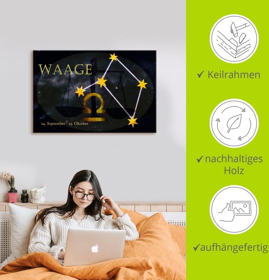 Artland Artprint Sterrenbeeld weegschaal als artprint op linnen poster muursticker in verschillende maten - Foto 2