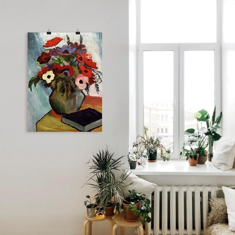 Artland Artprint Stilleven met anemonen en blauw boek als artprint op linnen poster in verschillende formaten maten