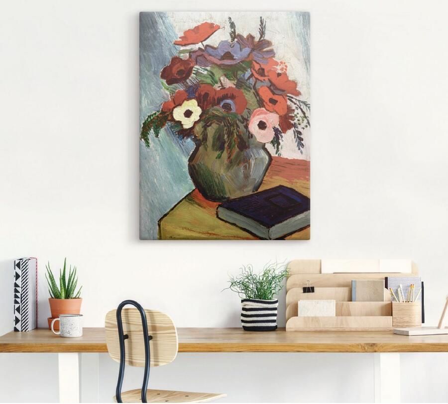 Artland Artprint Stilleven met anemonen en blauw boek als artprint op linnen poster in verschillende formaten maten - Foto 3