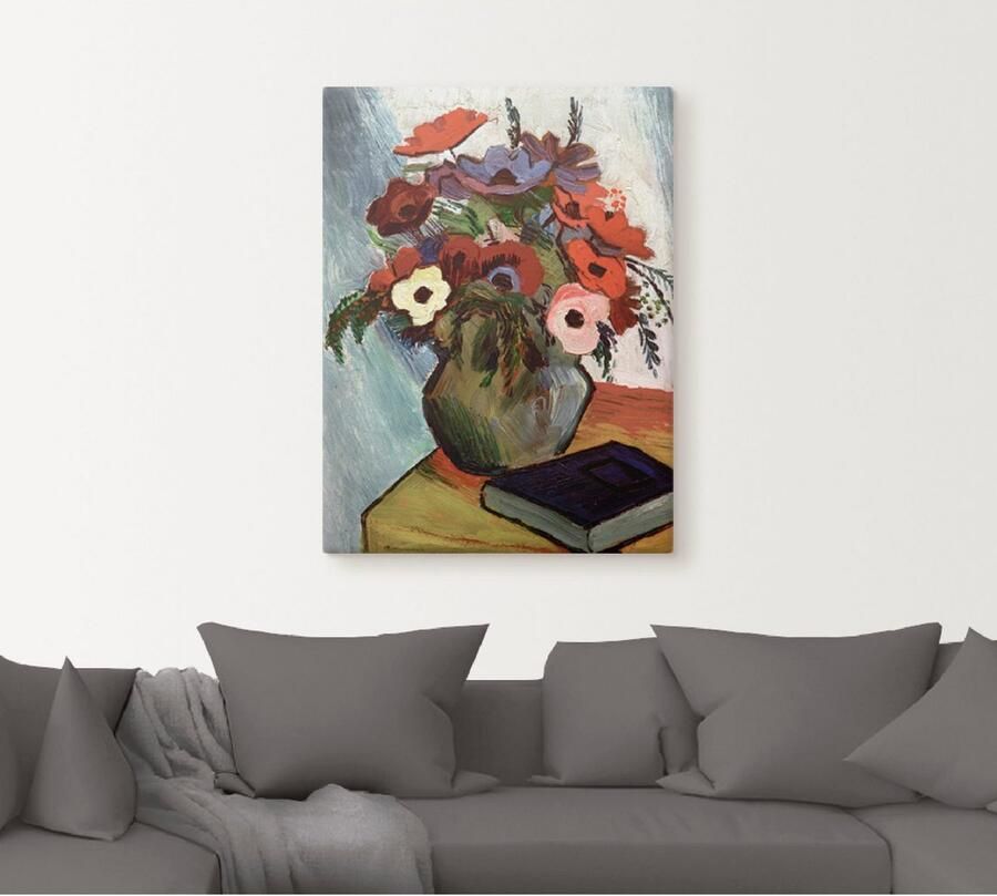 Artland Artprint Stilleven met anemonen en blauw boek als artprint op linnen poster in verschillende formaten maten - Foto 4