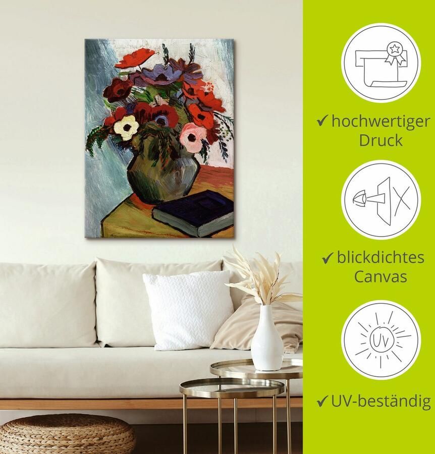 Artland Artprint Stilleven met anemonen en blauw boek als artprint op linnen poster in verschillende formaten maten - Foto 2