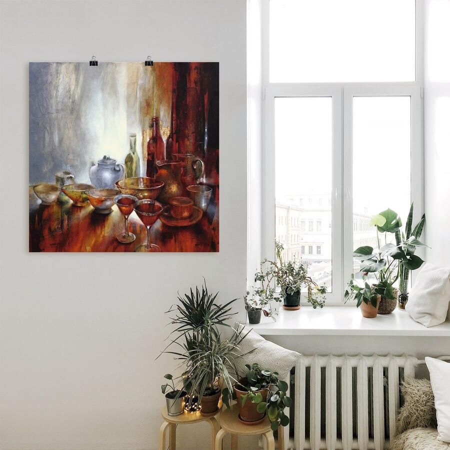 Artland Artprint Stilleven met grijze theepot als artprint van aluminium artprint op linnen muursticker of poster in verschillende maten
