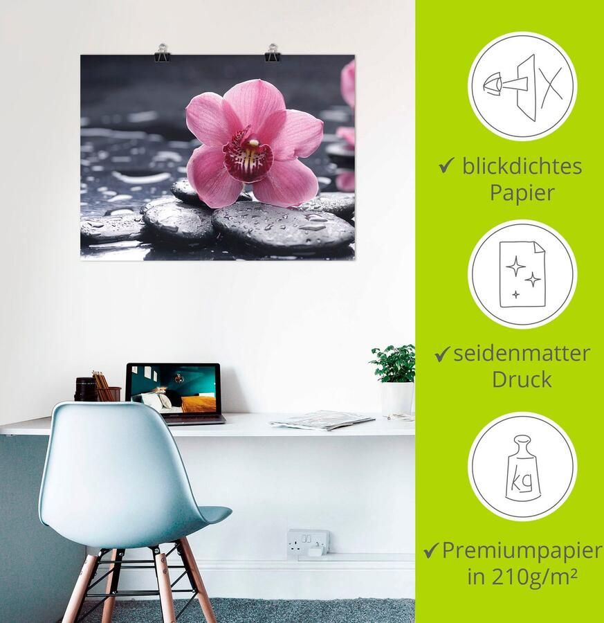 Artland Artprint Stilleven met kiezel en een orchidee als artprint van aluminium artprint voor buiten artprint op linnen poster muursticker - Foto 2