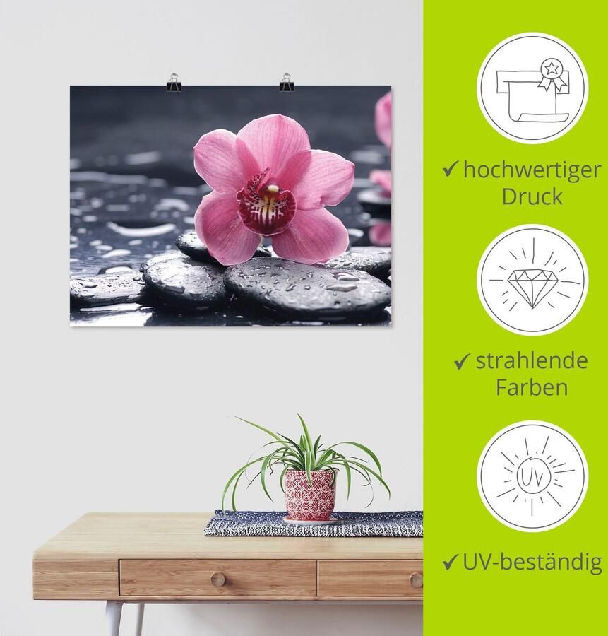 Artland Artprint Stilleven met kiezel en een orchidee als artprint van aluminium artprint voor buiten artprint op linnen poster muursticker - Foto 3