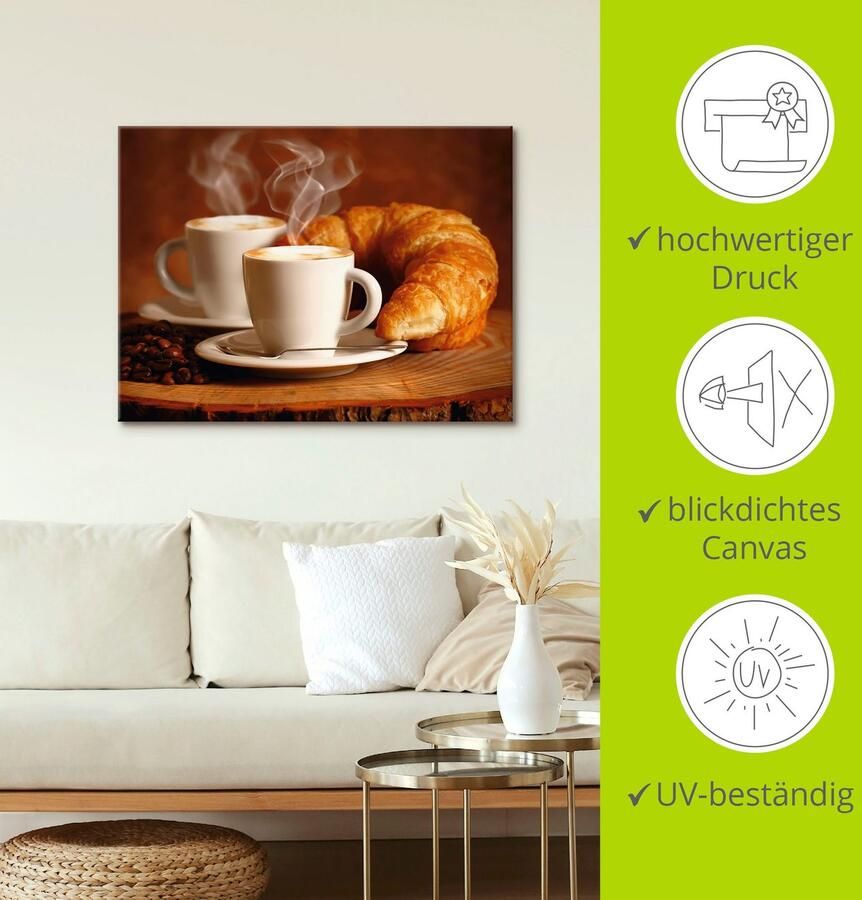 Artland Artprint Stomende cappuccino en croissant als artprint op linnen poster muursticker in verschillende maten - Foto 4