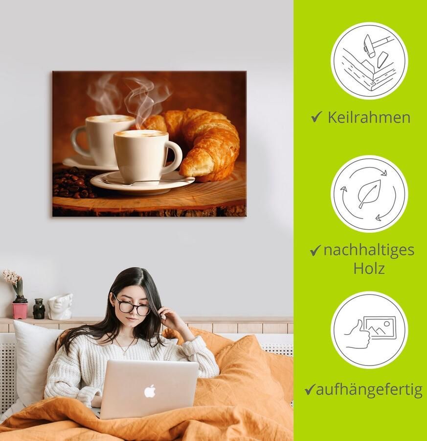 Artland Artprint Stomende cappuccino en croissant als artprint op linnen poster muursticker in verschillende maten - Foto 3