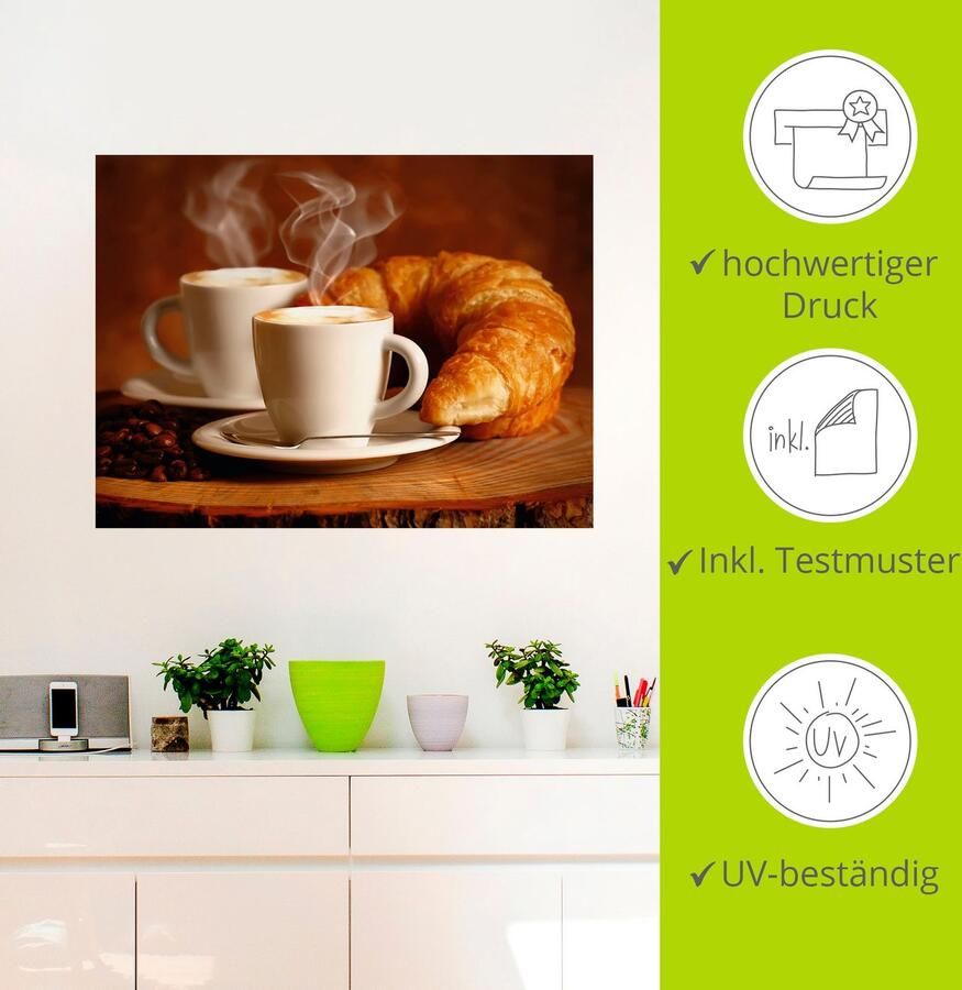 Artland Artprint Stomende cappuccino en croissant als artprint op linnen poster muursticker in verschillende maten - Foto 3