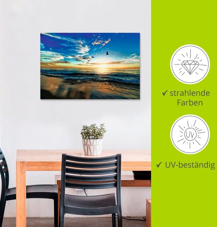 Artland Artprint Strand meeuwen zee zonsondergang als artprint van aluminium artprint voor buiten artprint op linnen poster muursticker - Foto 2