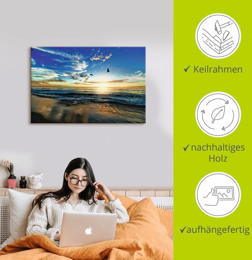 Artland Artprint Strand meeuwen zee zonsondergang als artprint van aluminium artprint voor buiten artprint op linnen poster muursticker