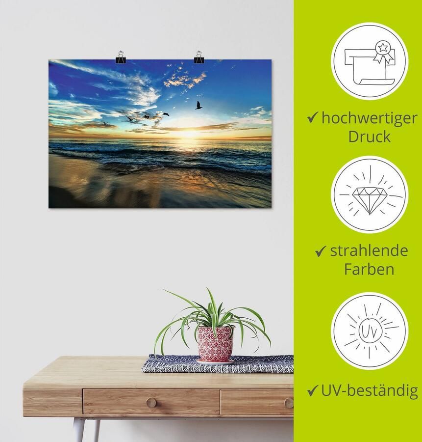 Artland Artprint Strand meeuwen zee zonsondergang als artprint van aluminium artprint voor buiten artprint op linnen poster muursticker - Foto 3