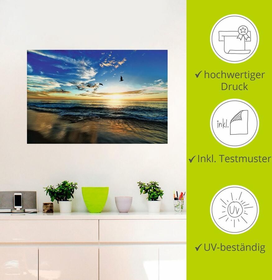 Artland Artprint Strand meeuwen zee zonsondergang als artprint van aluminium artprint voor buiten artprint op linnen poster muursticker - Foto 2