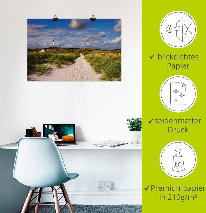 Artland Artprint Strandweg naar de vuurtoren eiland Amrum als artprint van aluminium artprint voor buiten artprint op linnen poster in verschillende maten. maten - Foto 2
