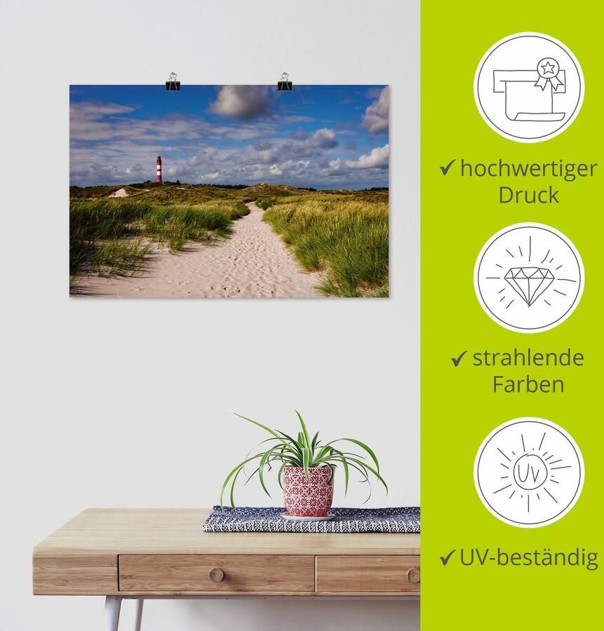 Artland Artprint Strandweg naar de vuurtoren eiland Amrum als artprint van aluminium artprint voor buiten artprint op linnen poster in verschillende maten. maten - Foto 3